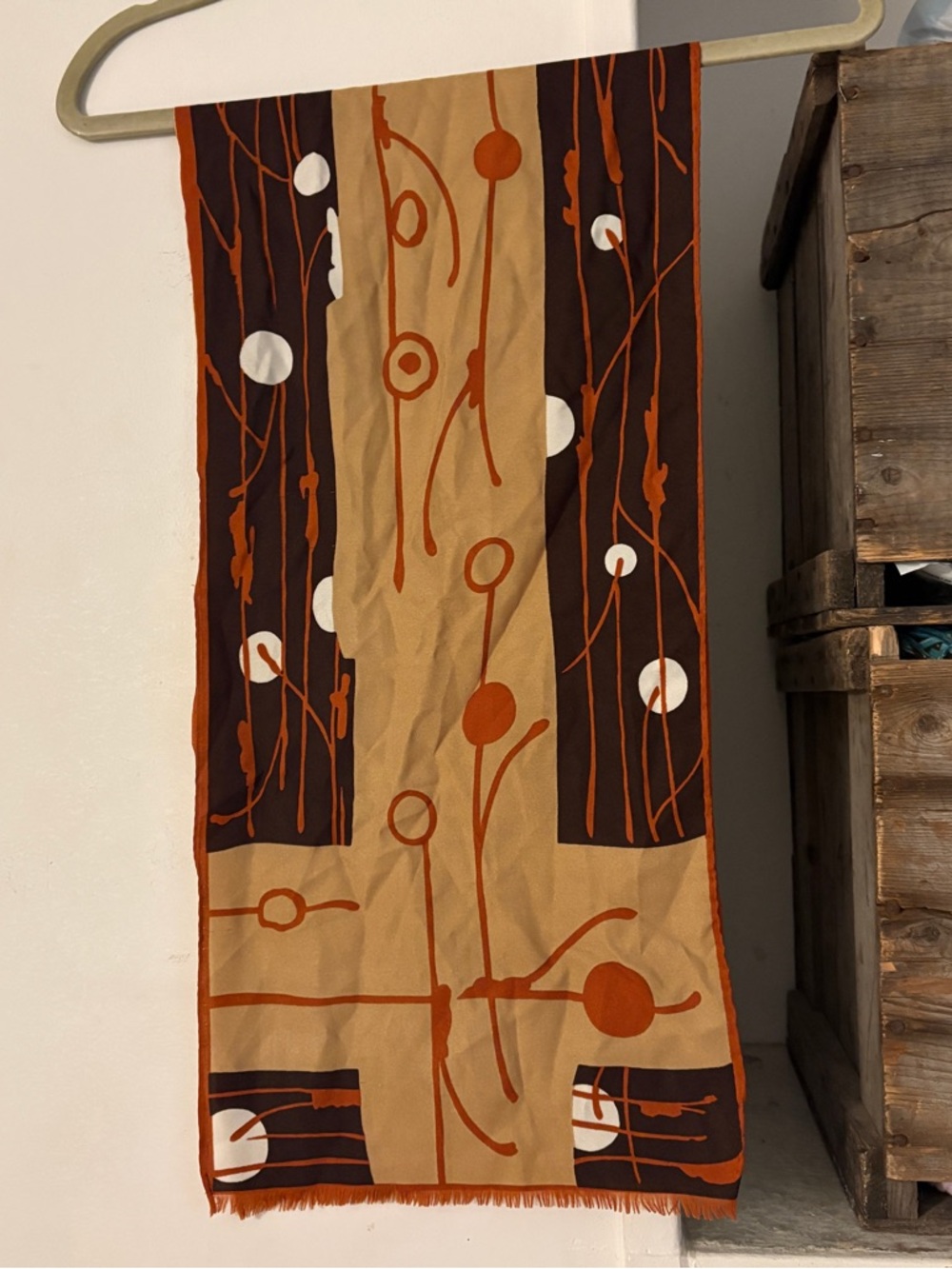 Vintage Monique Martin Abstract Dot & Line Scarf in Camel, Brown & Rust